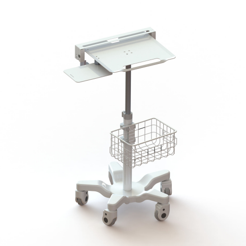Pneumatic height-adjustable laptop trolley with tray